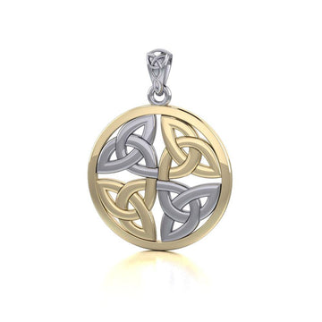 Celtic Trinity Quaternary Knot Silver and 14K Gold Accent Pendant MPD4637 - Jewelry